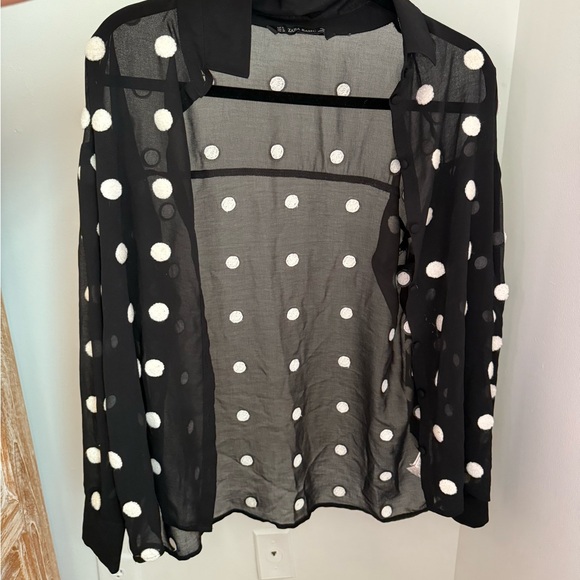 Zara Black Sheer Top with White Dots - Picture 1 of 5